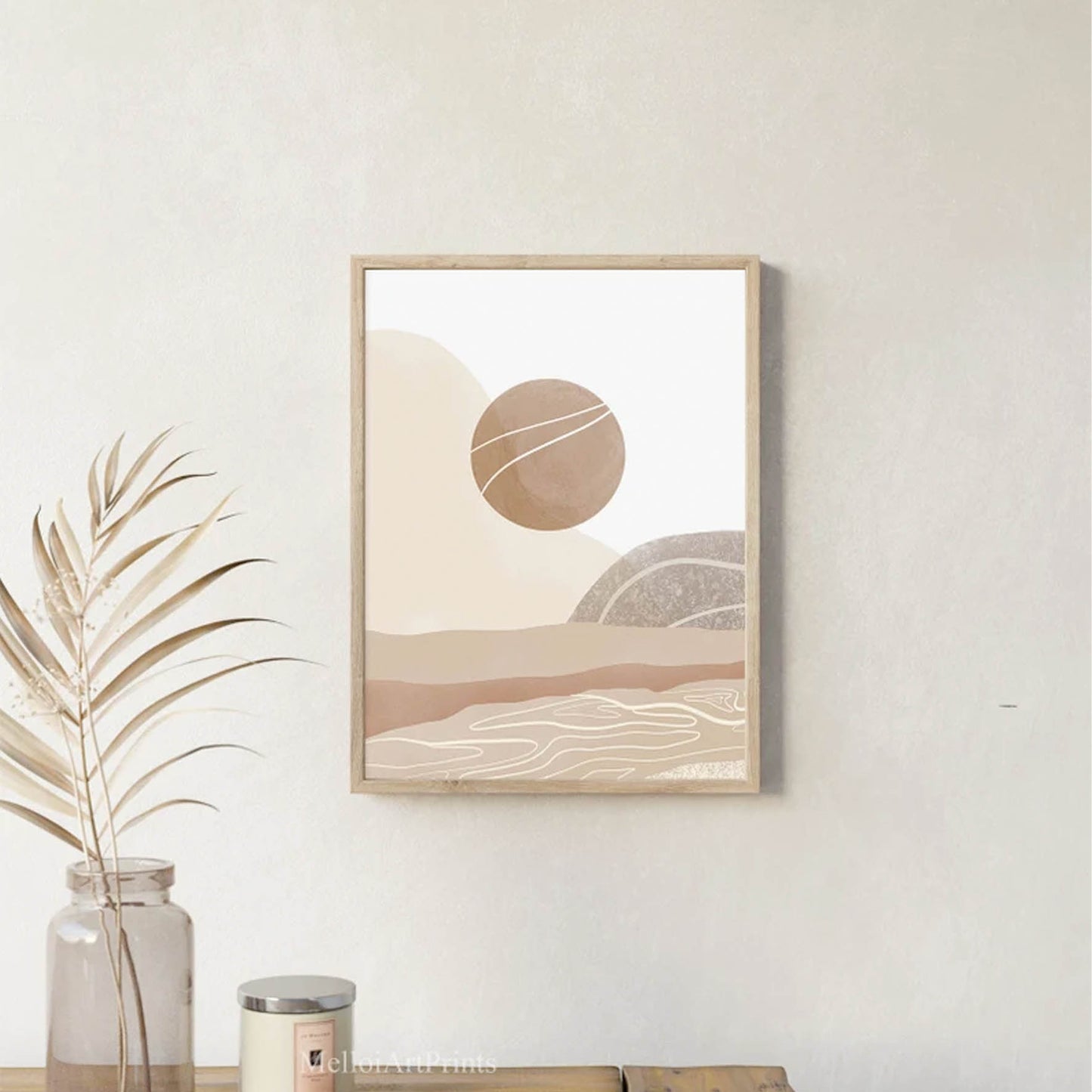 Pintura abstracta del sol, Arte marrón beige 18