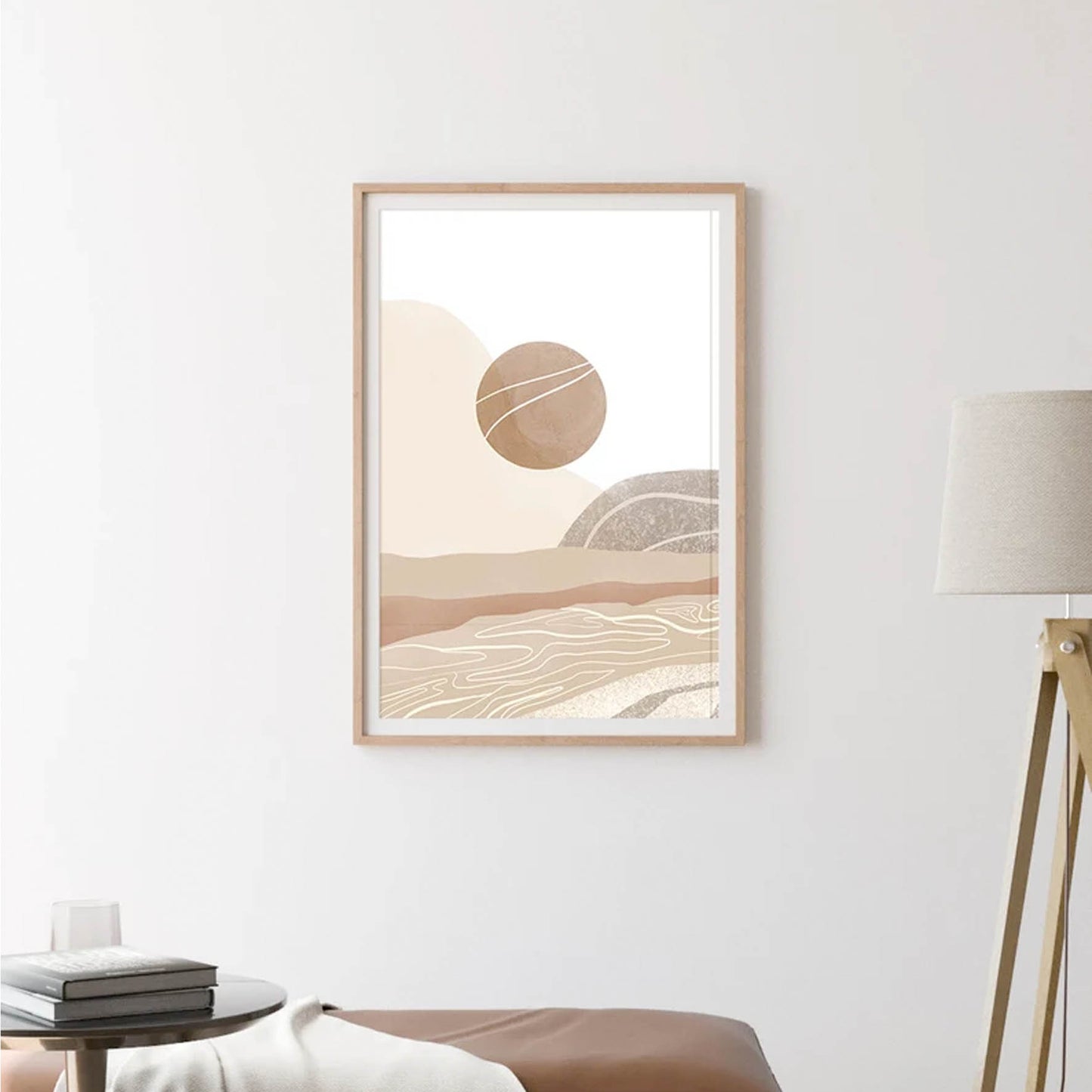 Pintura abstracta del sol, Arte marrón beige 18