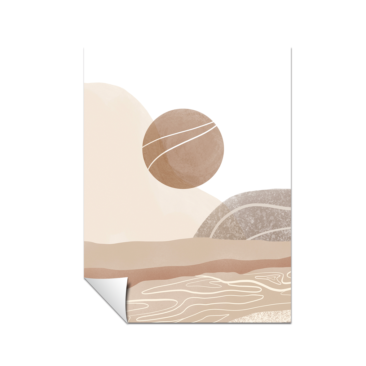 Pintura abstracta del sol, Arte marrón beige 18