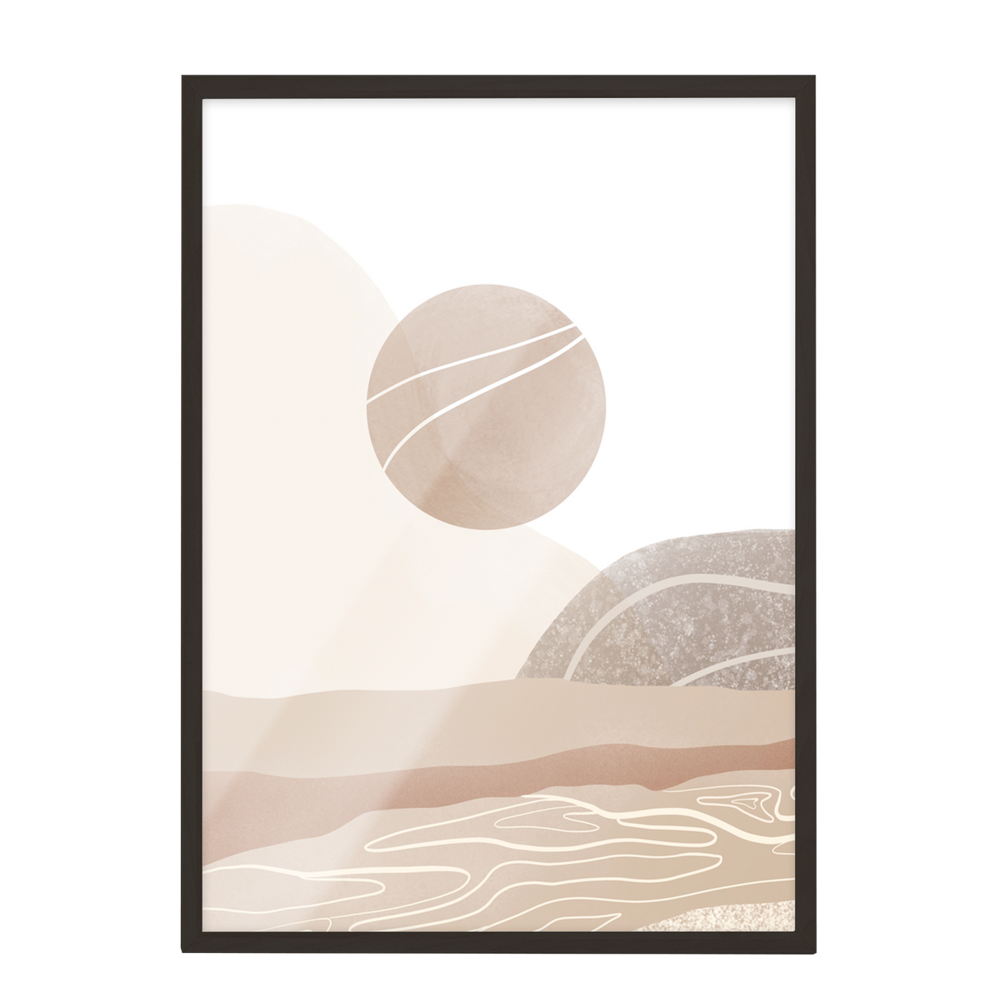 Pintura abstracta del sol, Arte marrón beige 18