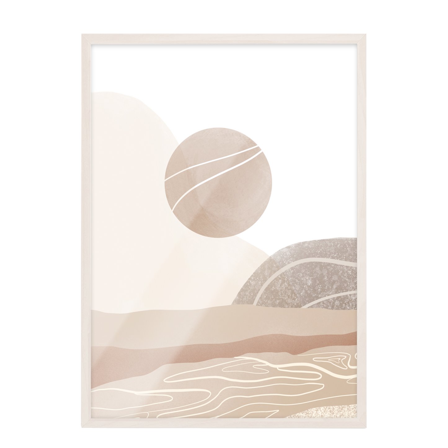 Pintura abstracta del sol, Arte marrón beige 18