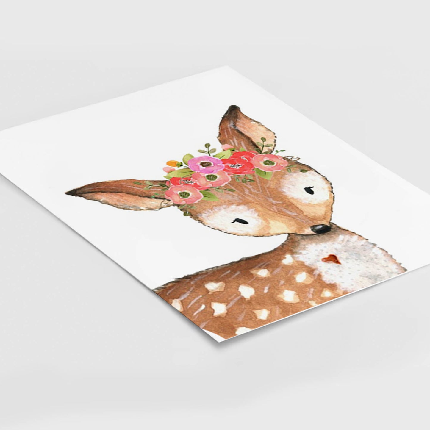 Acuarela Animales Flores Ciervo, decoración 226