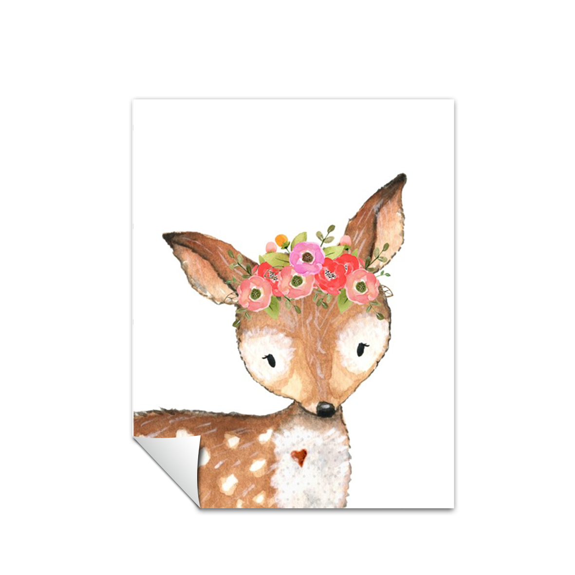 Acuarela Animales Flores Ciervo, decoración 226