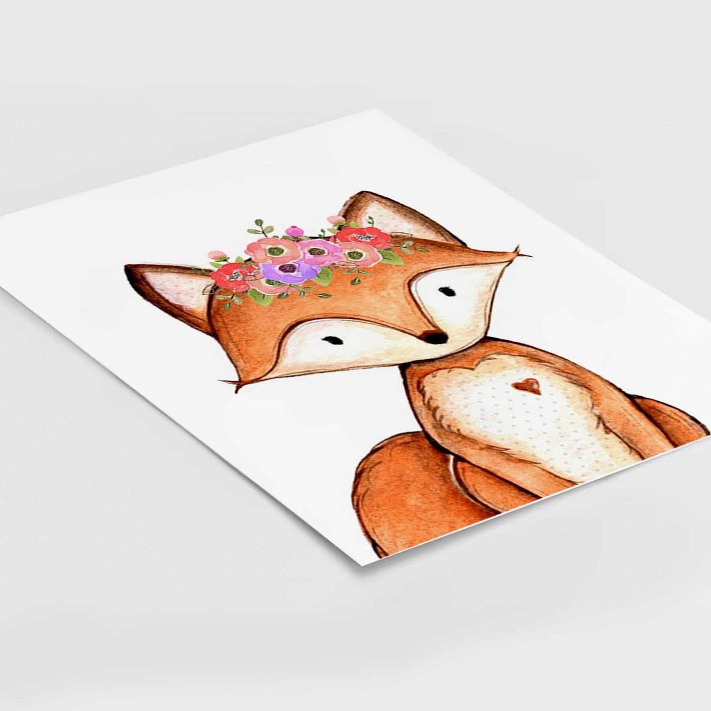 Acuarela Animales Flores Zorro, decoración 228