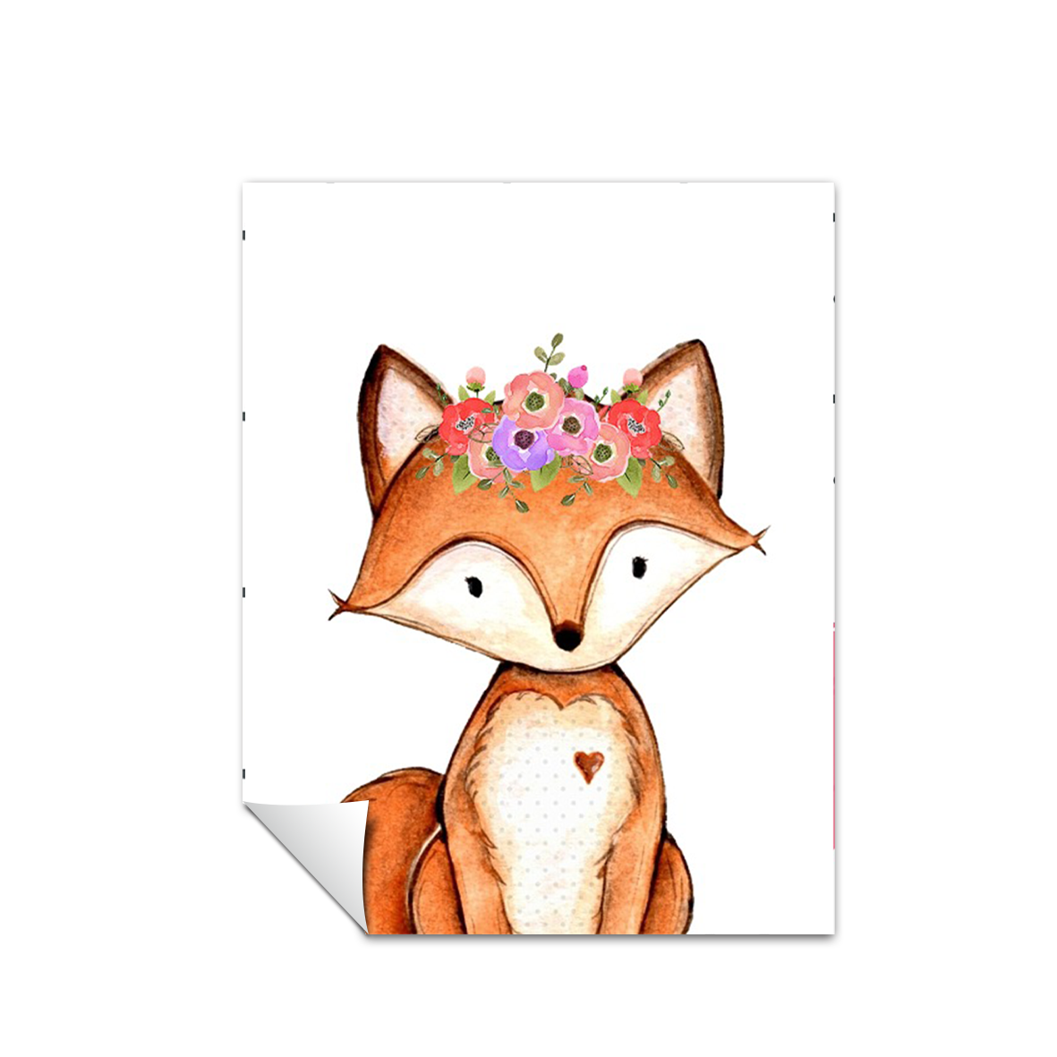 Acuarela Animales Flores Zorro, decoración 228