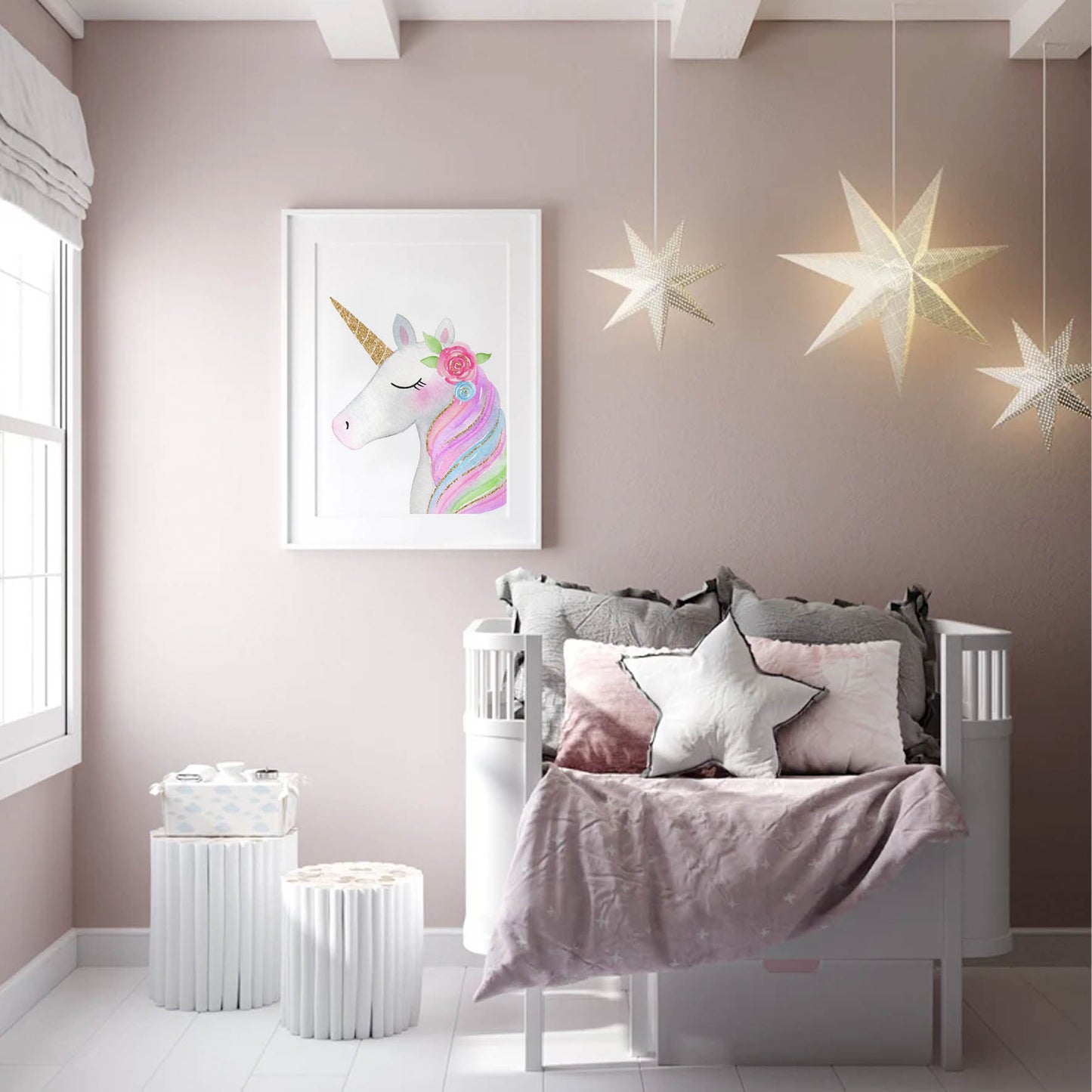 Acuarela Unicornio Flores, Colores decoración 234