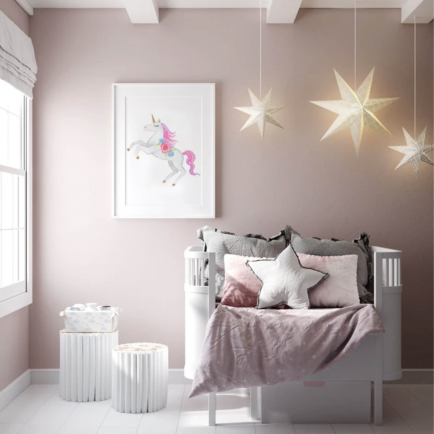 Acuarela Unicornio Flores, Colores decoración 236