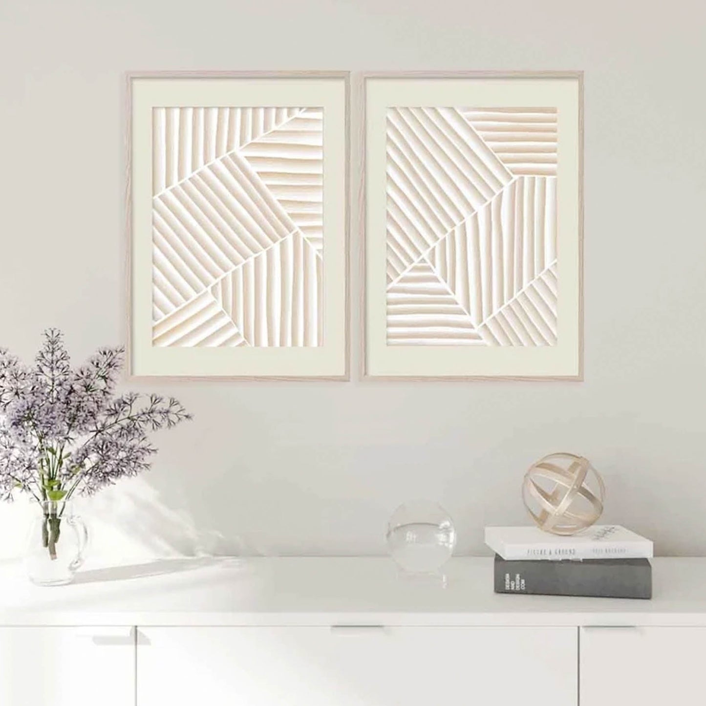 Pintura abstracta lineas beige, Arte marrón beige 25