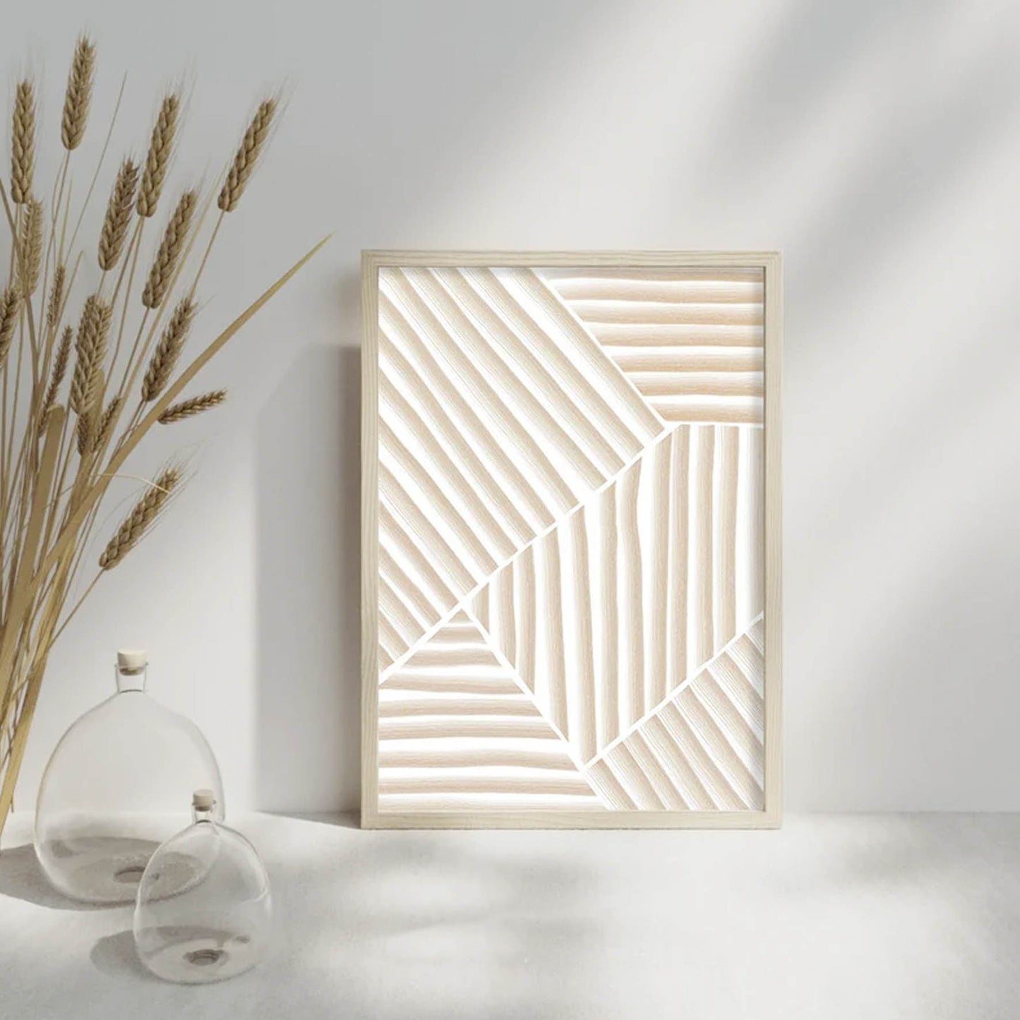 Pintura abstracta lineas beige, Arte marrón beige 24