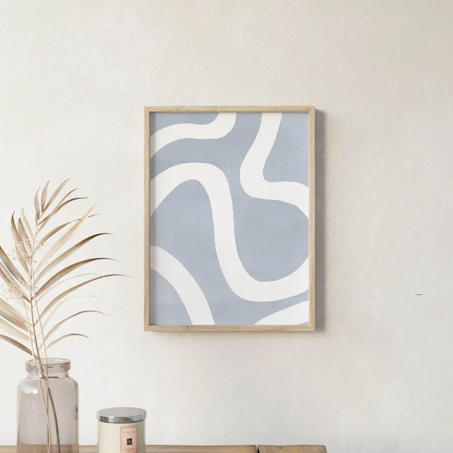 Pintura abstracta lineas azul, Arte marrón beige 31