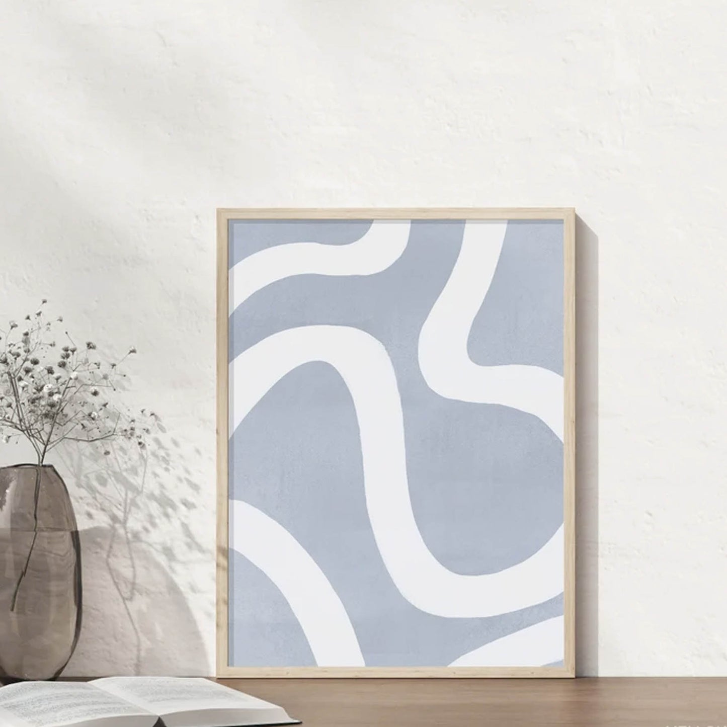 Pintura abstracta lineas azul, Arte marrón beige 31