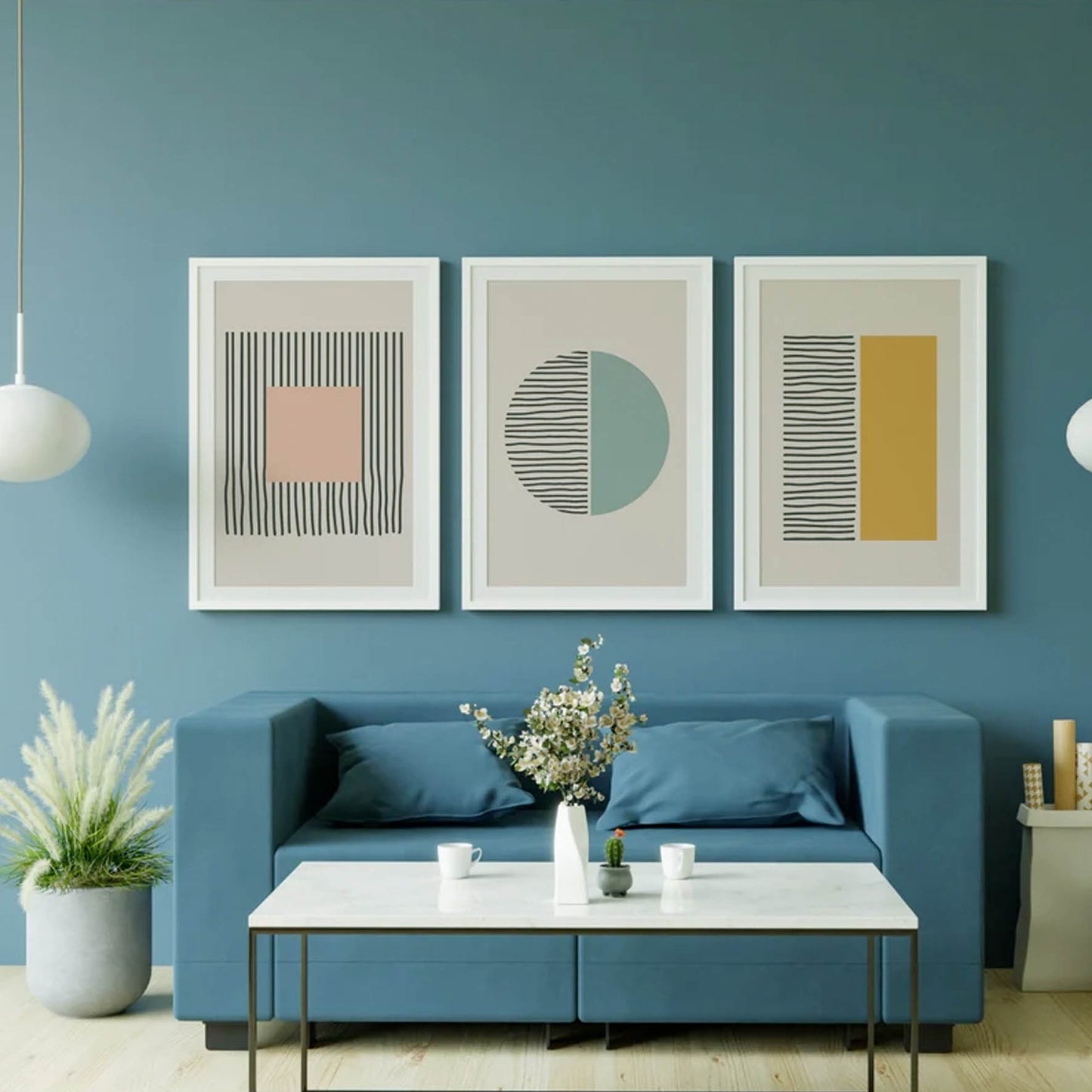 Pintura geométrica lineas negra, beige 372