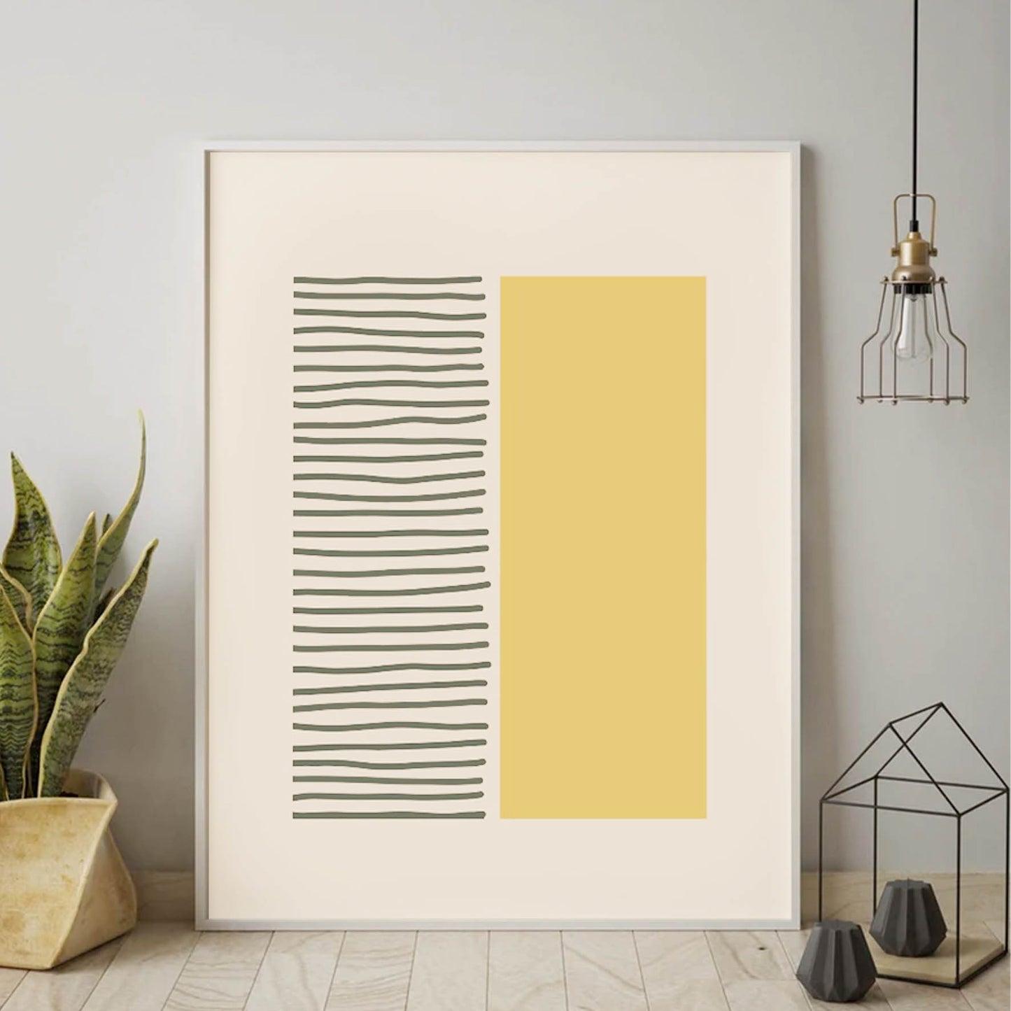 Pintura geométrica lineas negra, beige 374