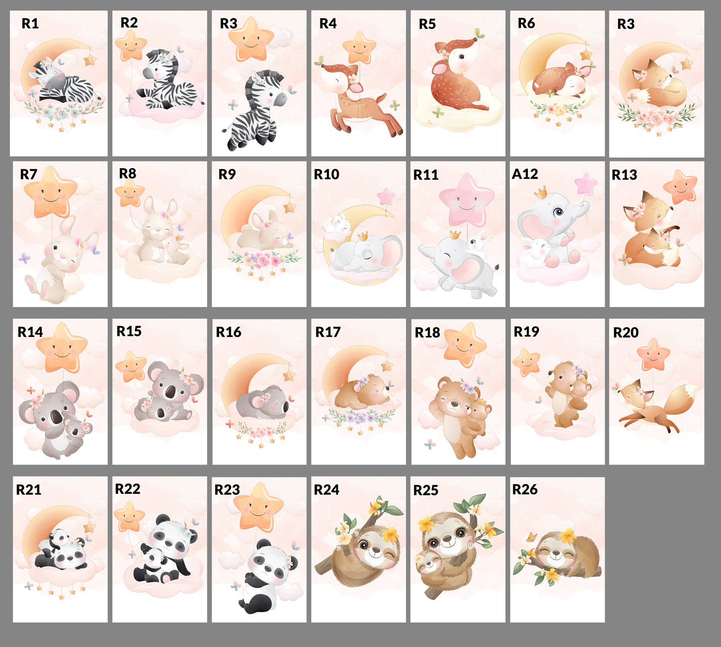 Set 3 Cuadros Animalitos Para Bebe Niño Niña Con Marco