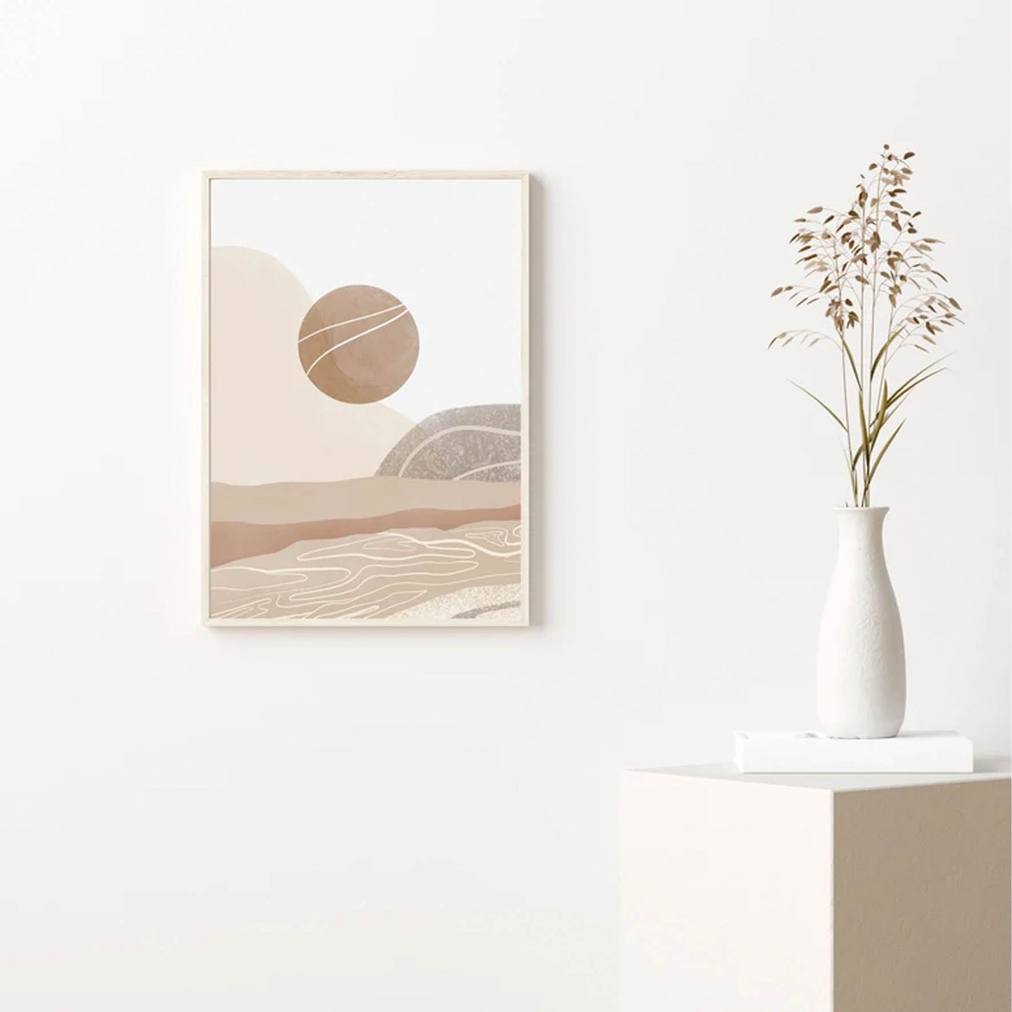 Pintura abstracta del sol, Arte marrón beige 18
