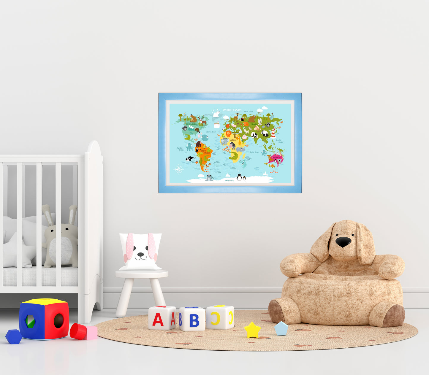 Cuadro mapa de animales en el mundo Decoración Cuarto Niños/niñas