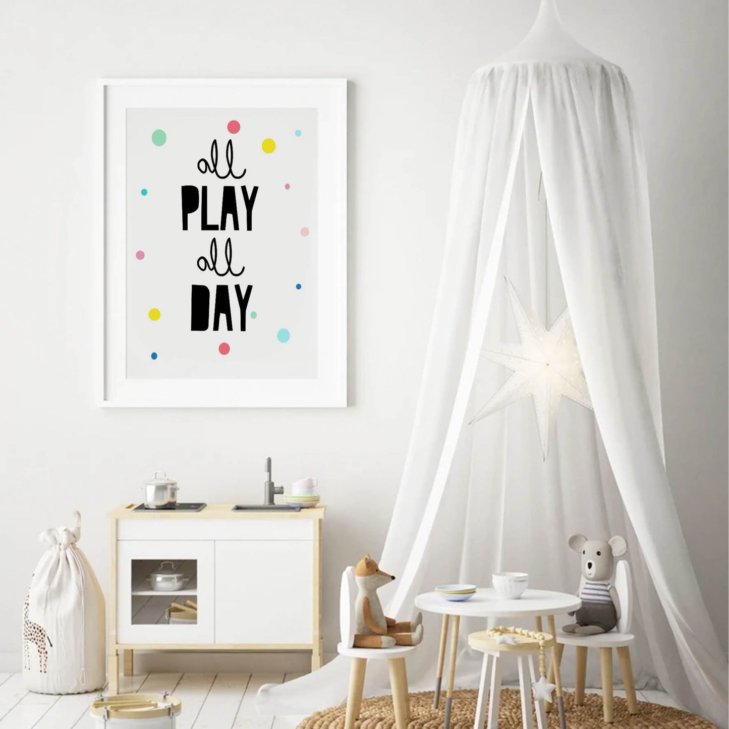 Ilustración Letras All play all day, Colores decoración 205
