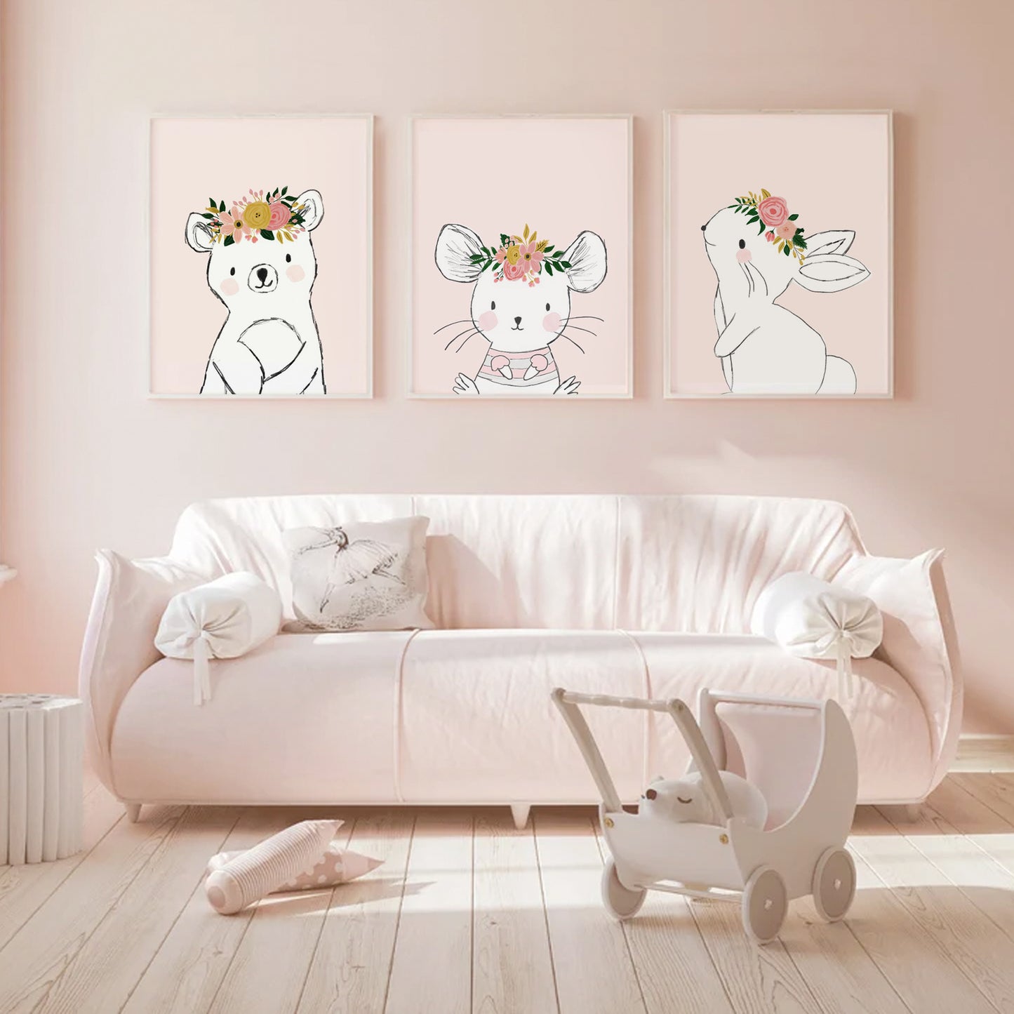 Ilustración Animales Conejo Flores, decoración 225
