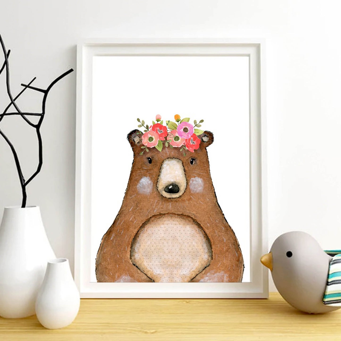 Acuarela Animales Flores Oso, decoración 224