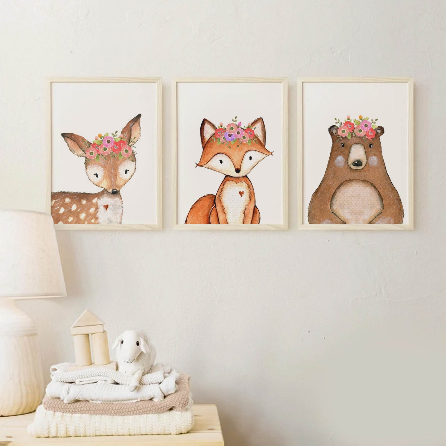 Acuarela Animales Flores Zorro,  decoración 228