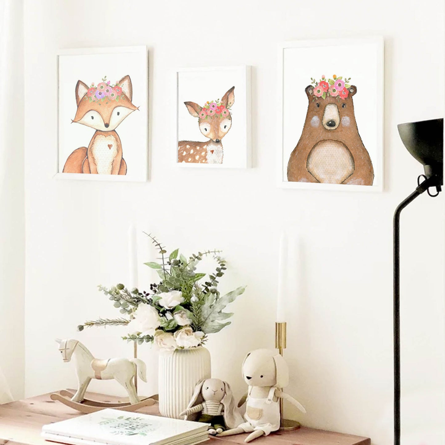 Acuarela Animales Flores Zorro,  decoración 228