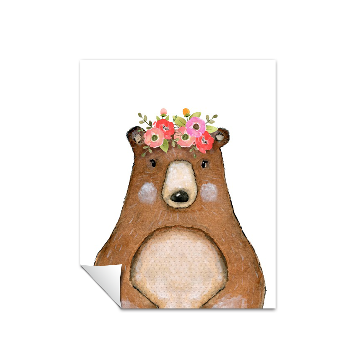 Acuarela Animales Flores Oso, decoración 224