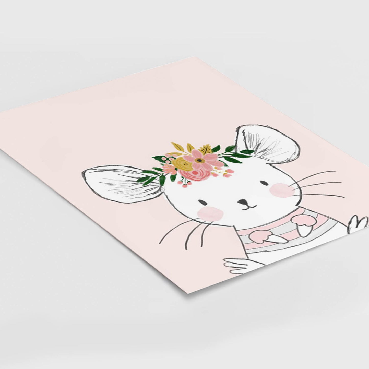 Ilustración Animales Ratón Flores, decoración 225