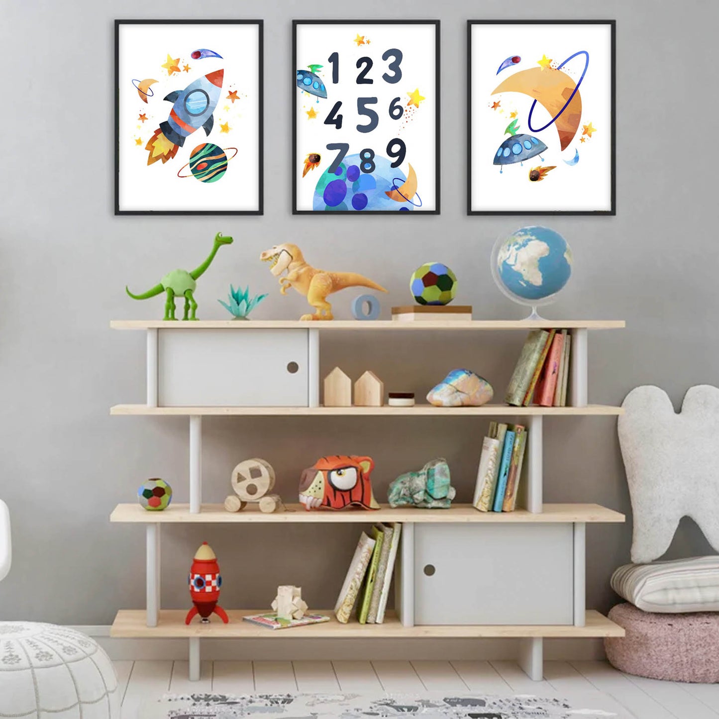 acuarela espacio luna y ovni, decoración 308
