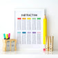 Ilustración matemáticas restas colores , decoración 311