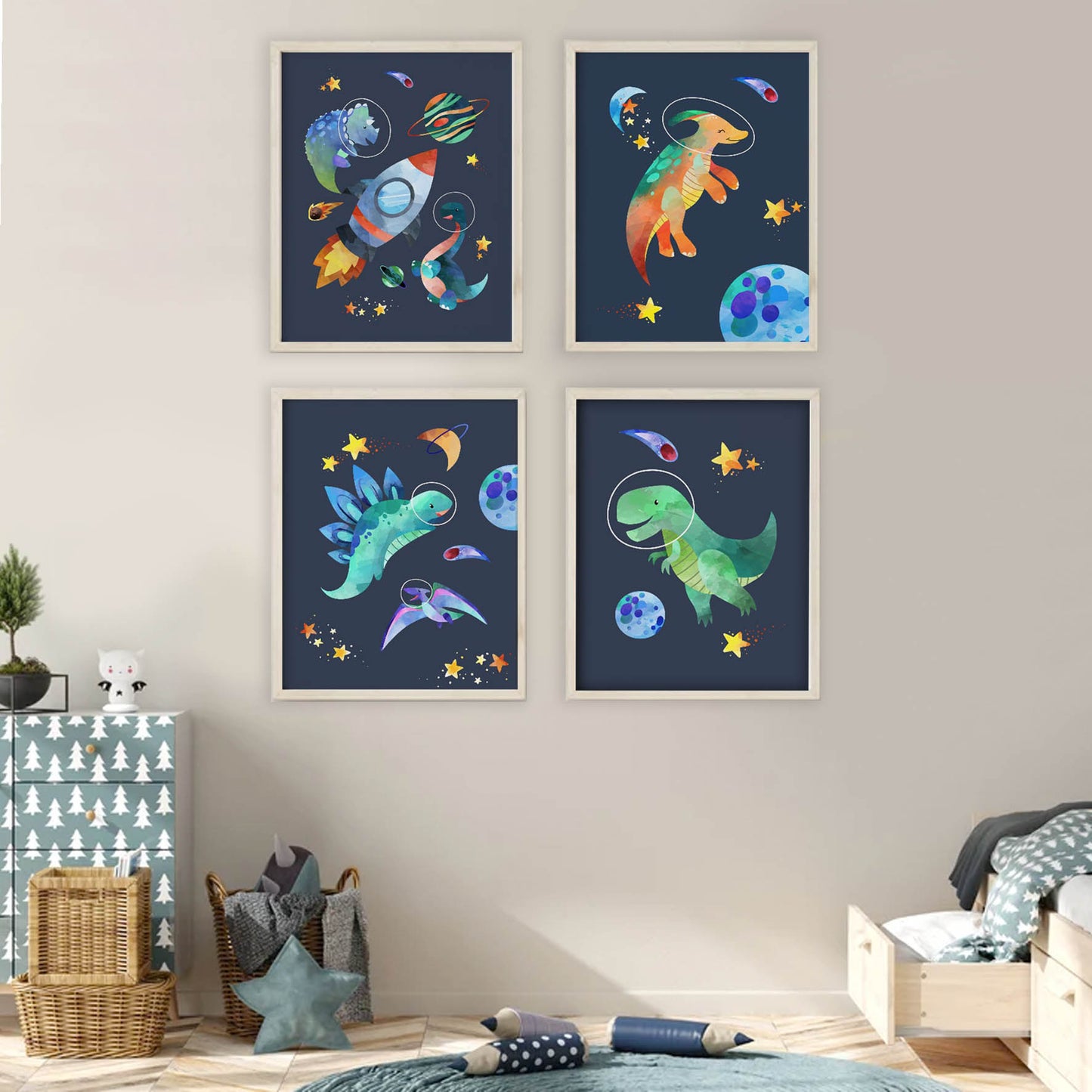 Ilustración dinosaurios espaciales, decoración 316