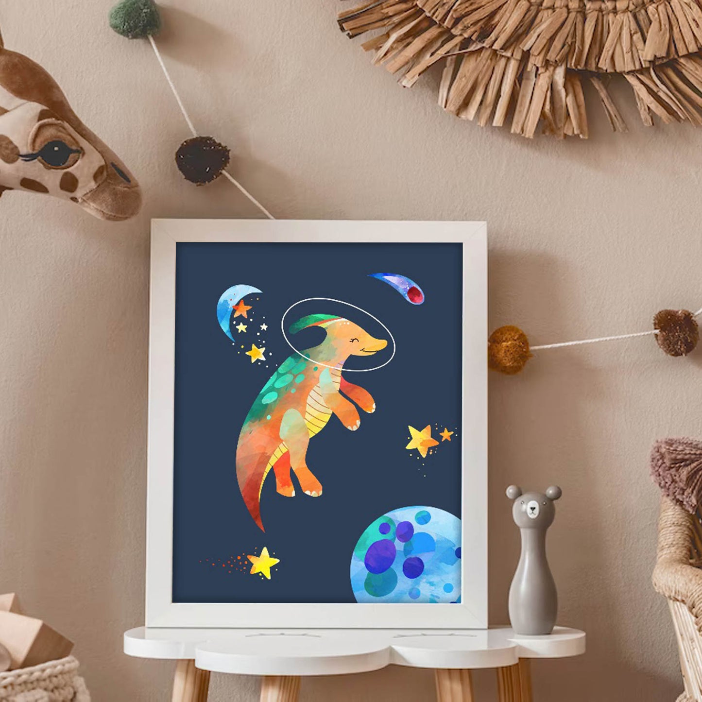 Ilustración dinosaurios espaciales, decoración 316
