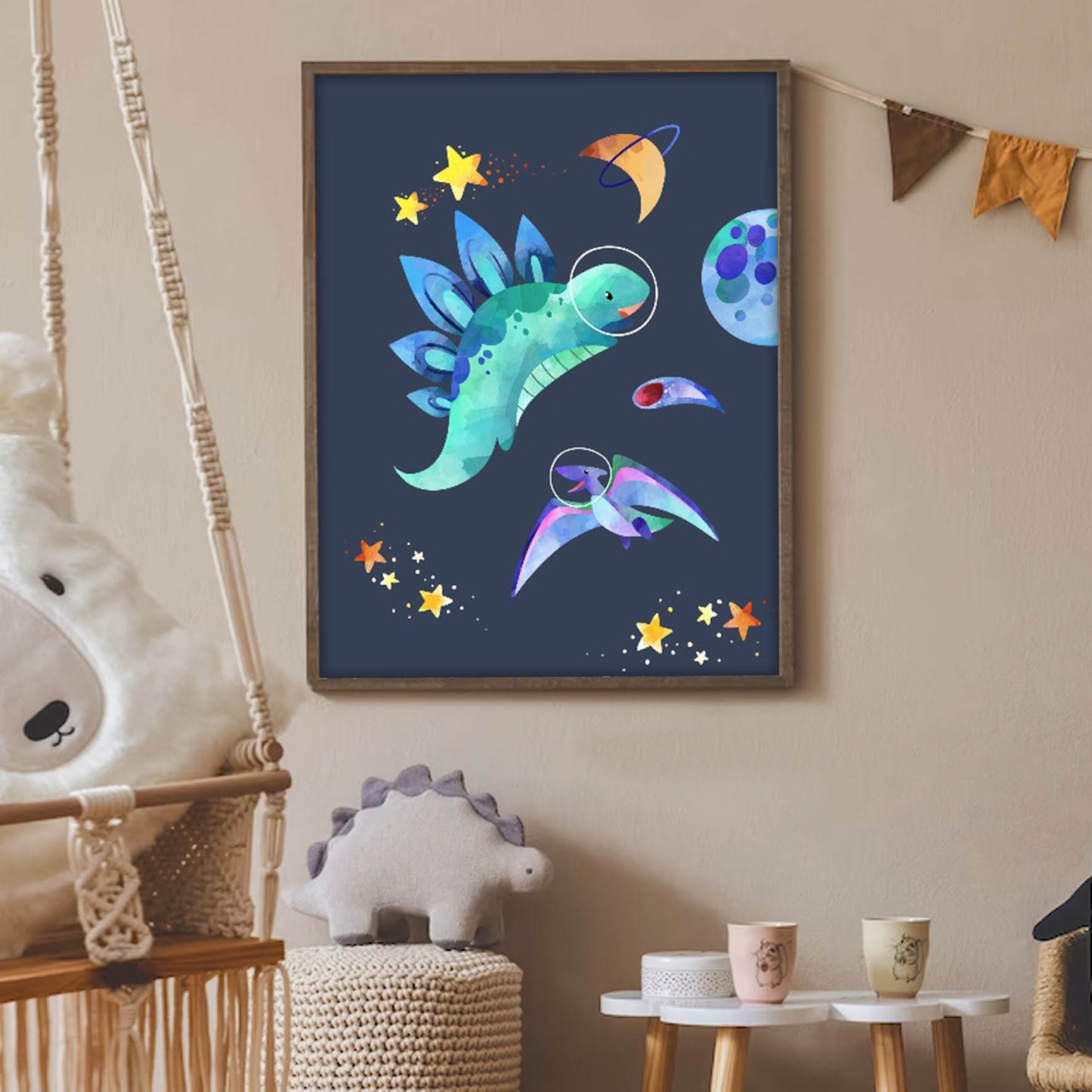 Ilustración dinosaurios espaciales, decoración 322