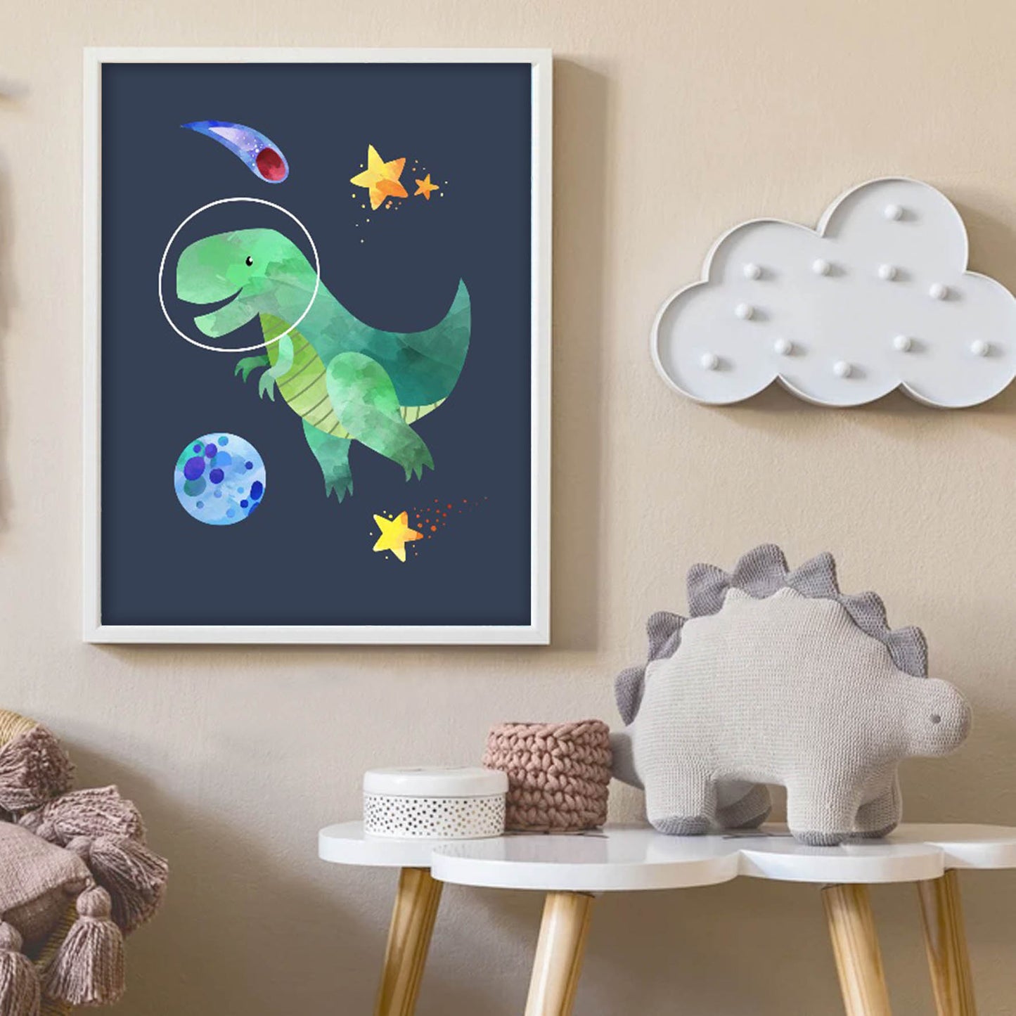 Ilustración dinosaurios espaciales, decoración 324