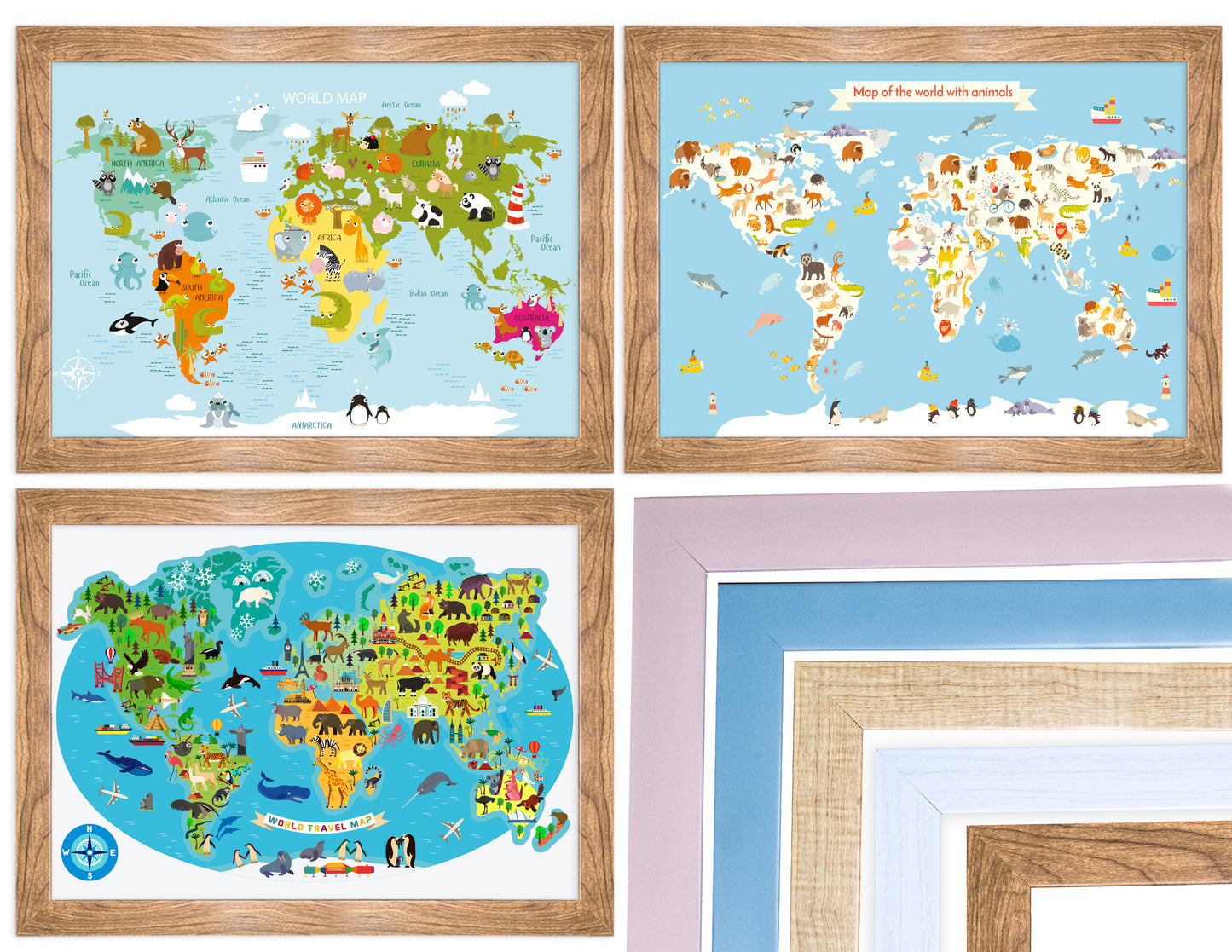 Cuadro mapa de animales en el mundo Decoración Cuarto Niños/niñas