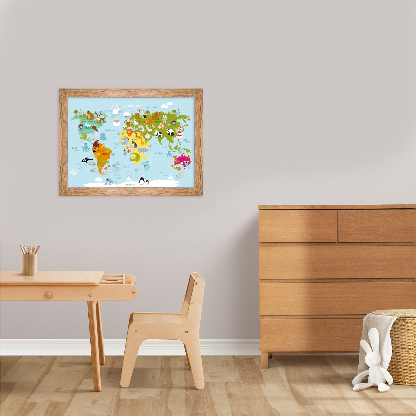 Cuadro mapa de animales en el mundo Decoración Cuarto Niños/niñas